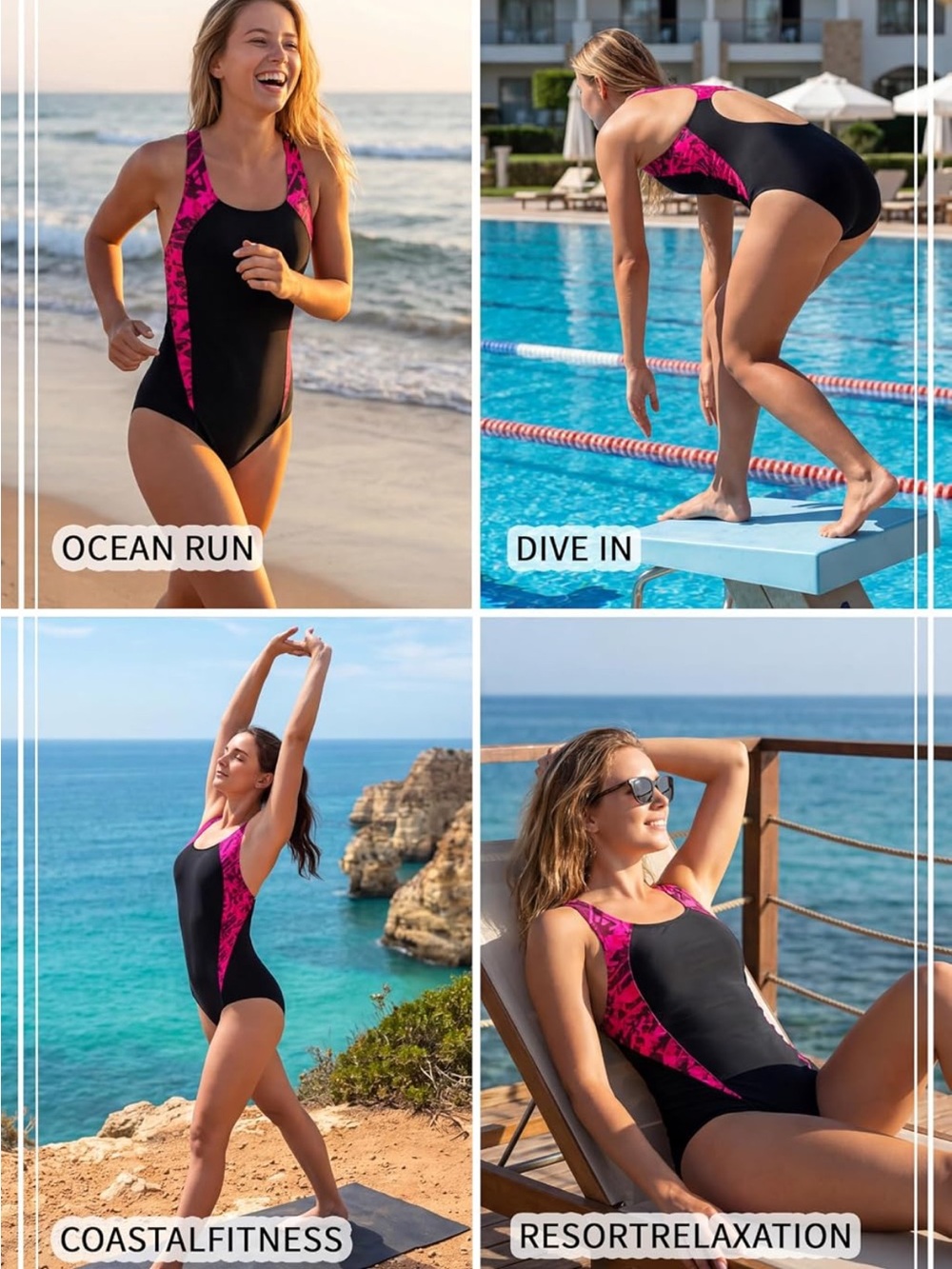Black One-Piece Period Swimsuit with Pink Accent - Women's Swim